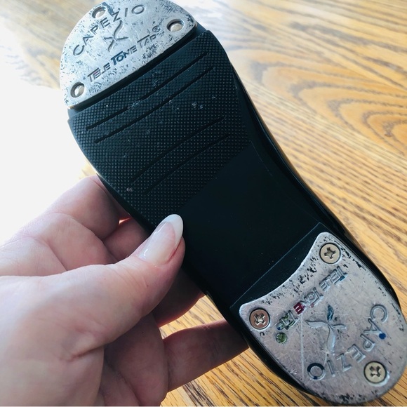 Capezio Tele Tone Tap Black Patent Shoes Girls Size 11 N Black Dance Jazz - Picture 5 of 9